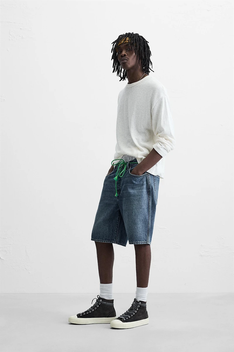 STRAIGHT FIT DENIM SHORTS