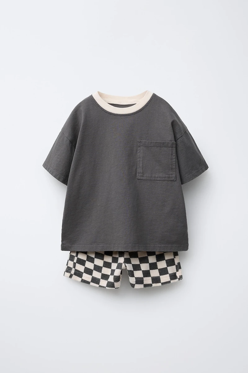 CHECKERBOARD T-SHIRT AND BERMUDA JOGGING SET