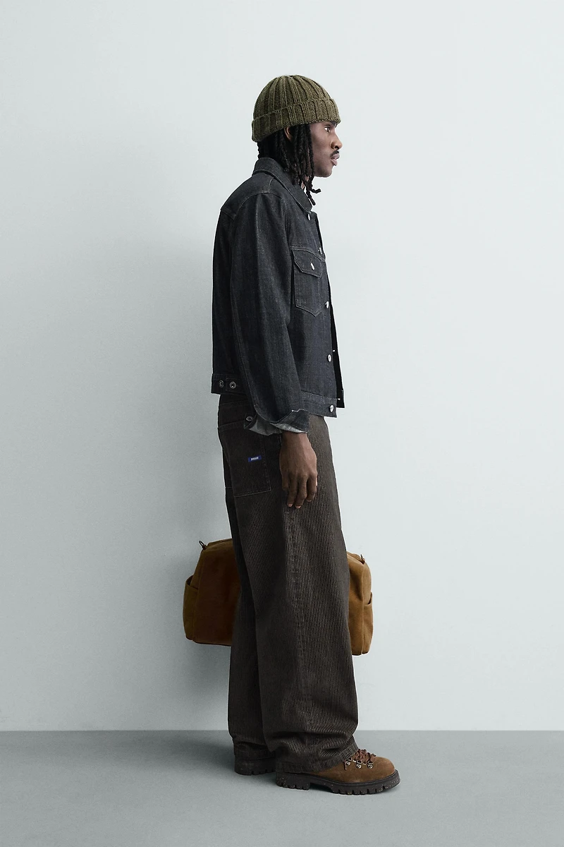 FLOCKED STRIPED RELAXED FIT PANTS