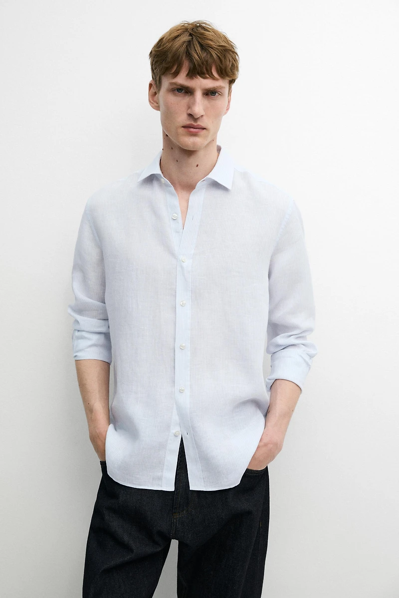 Striped slim fit linen shirt