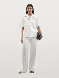 Embroidered short sleeve patchwork shirt