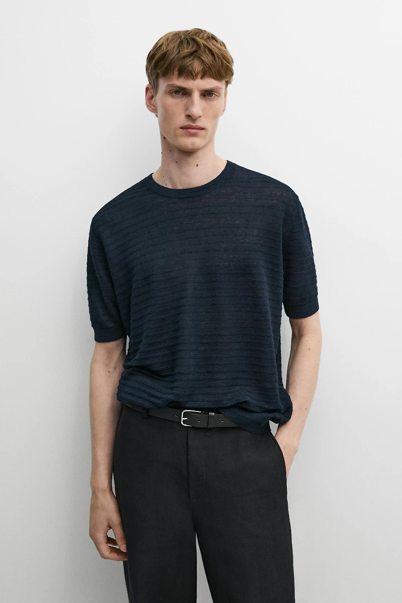 Pull en maille 100 % lin à manches courtes