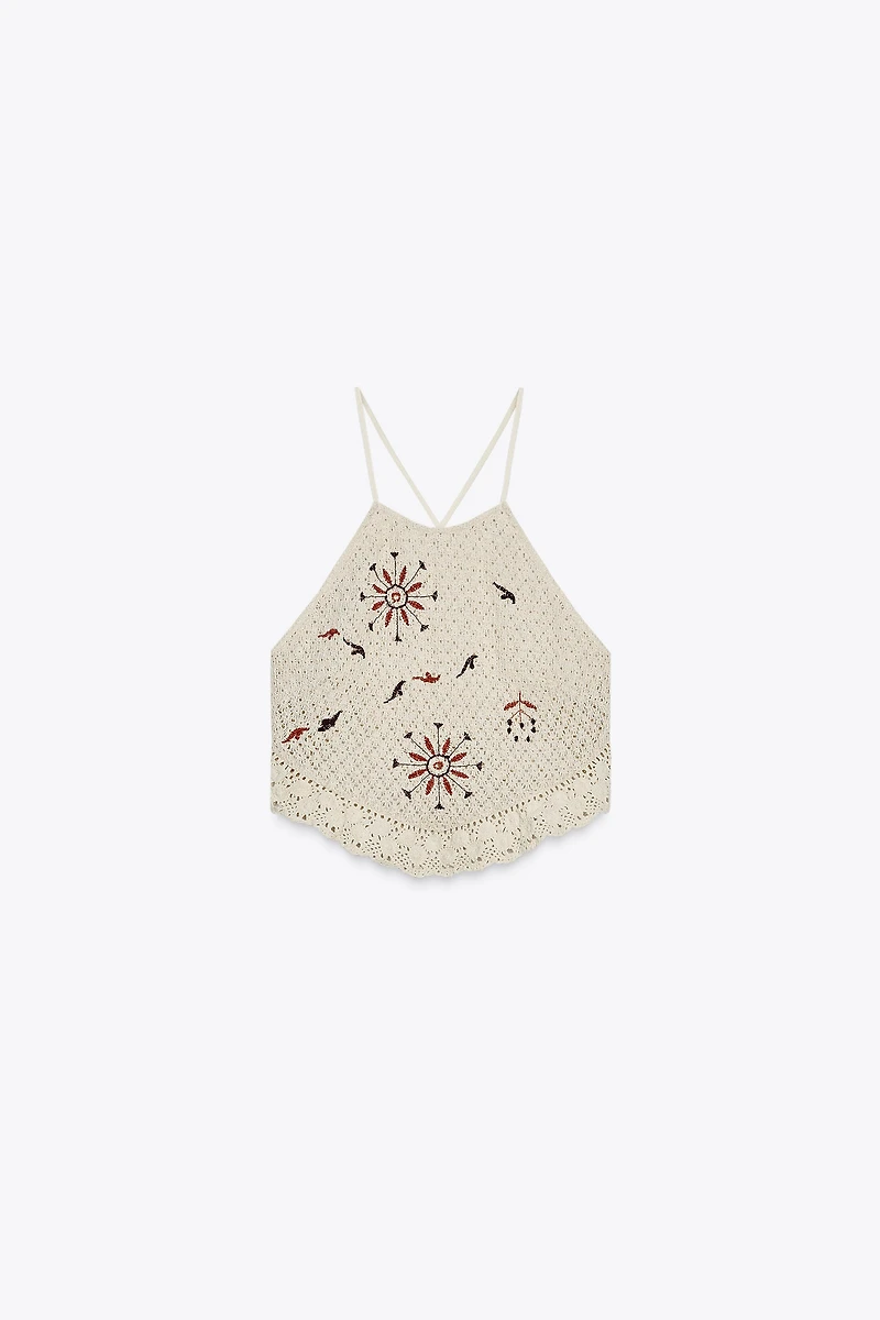 EMBROIDERED CROCHET TOP