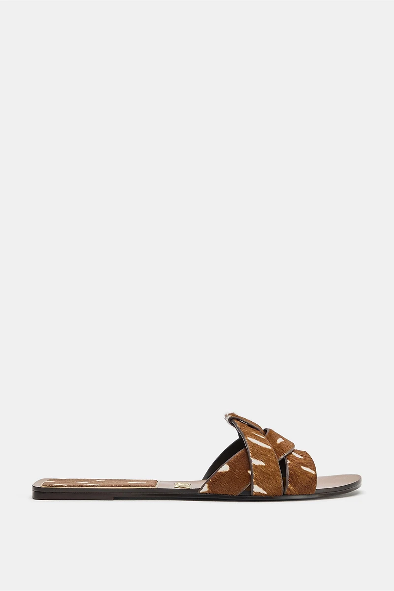 FAUX FUR CROSSED LEATHER SANDALS