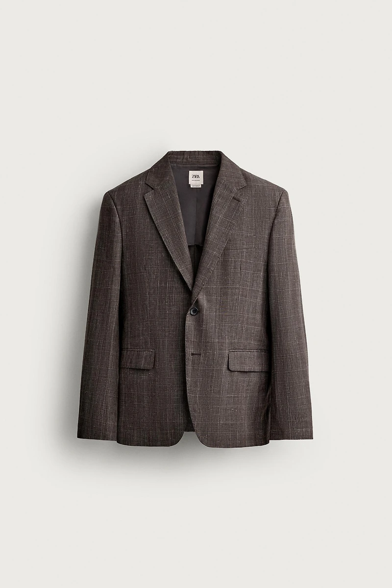 LINEN-WOOL CHECKERED SUIT JACKET