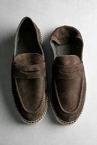 Split leather espadrilles with penny strap