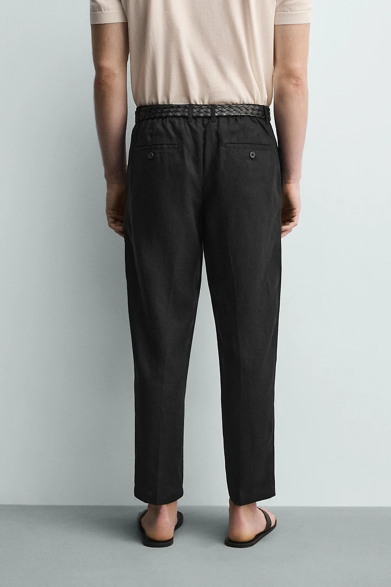 100% LINEN REGULAR FIT PANTS