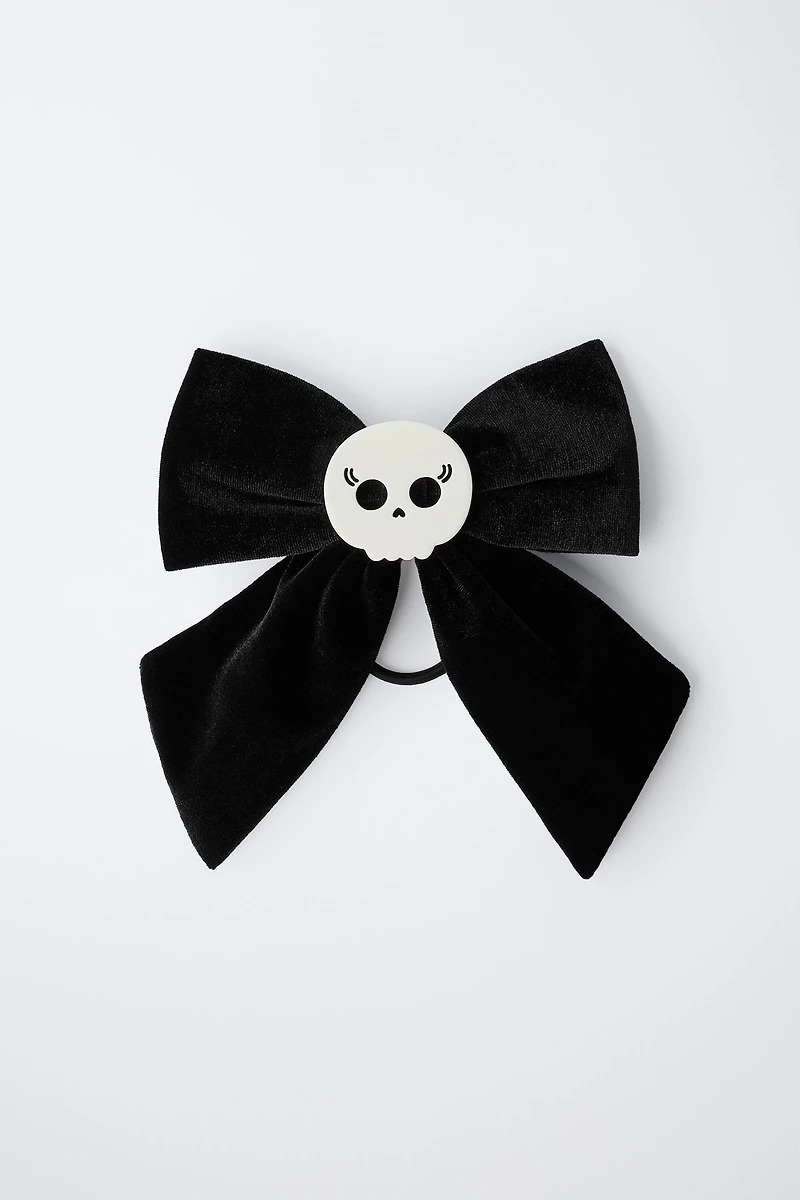 VELVET BOW SKULL BARRETTE HAIR TIE