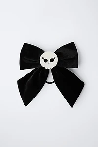 VELVET BOW SKULL BARRETTE HAIR TIE