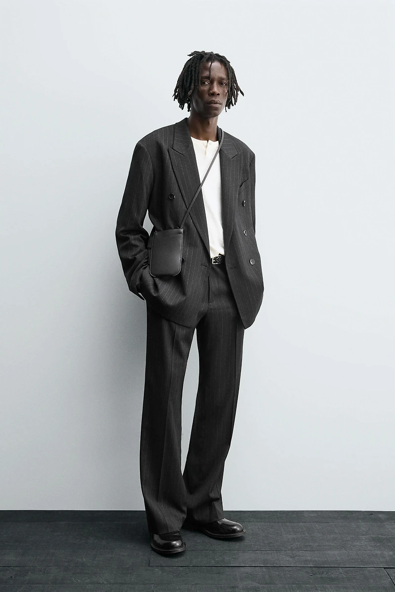 STRIPED DOUBLE BREASTED SUIT BLAZER