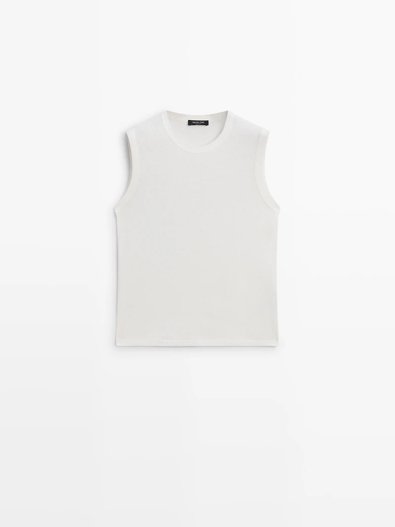 Sleeveless linen blend T-shirt
