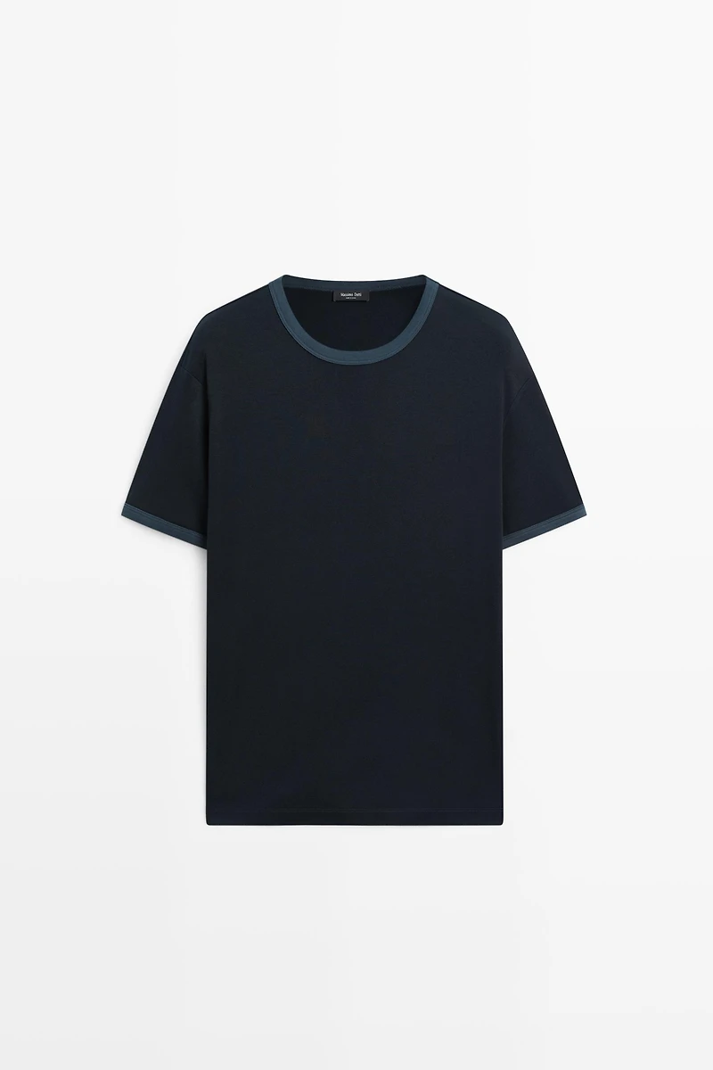 T-shirt 100 % coton col contrastant