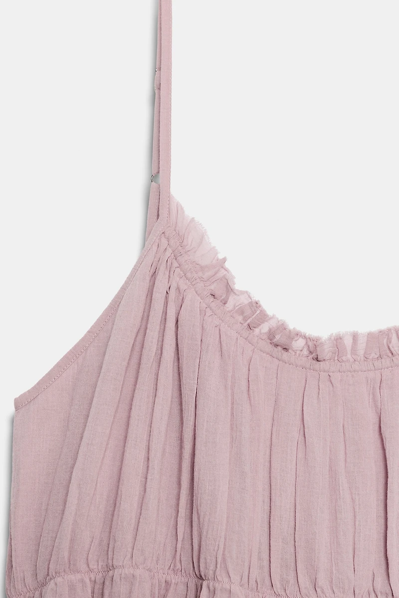 RUFFLED CHIFFON MIDI DRESS