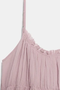 RUFFLED CHIFFON MIDI DRESS