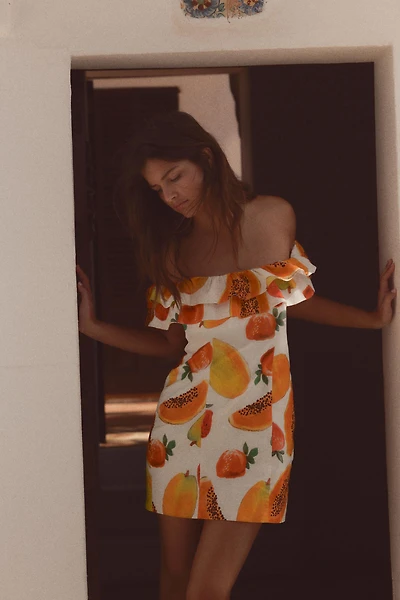 FRUIT PRINT RUFFLED MINI DRESS