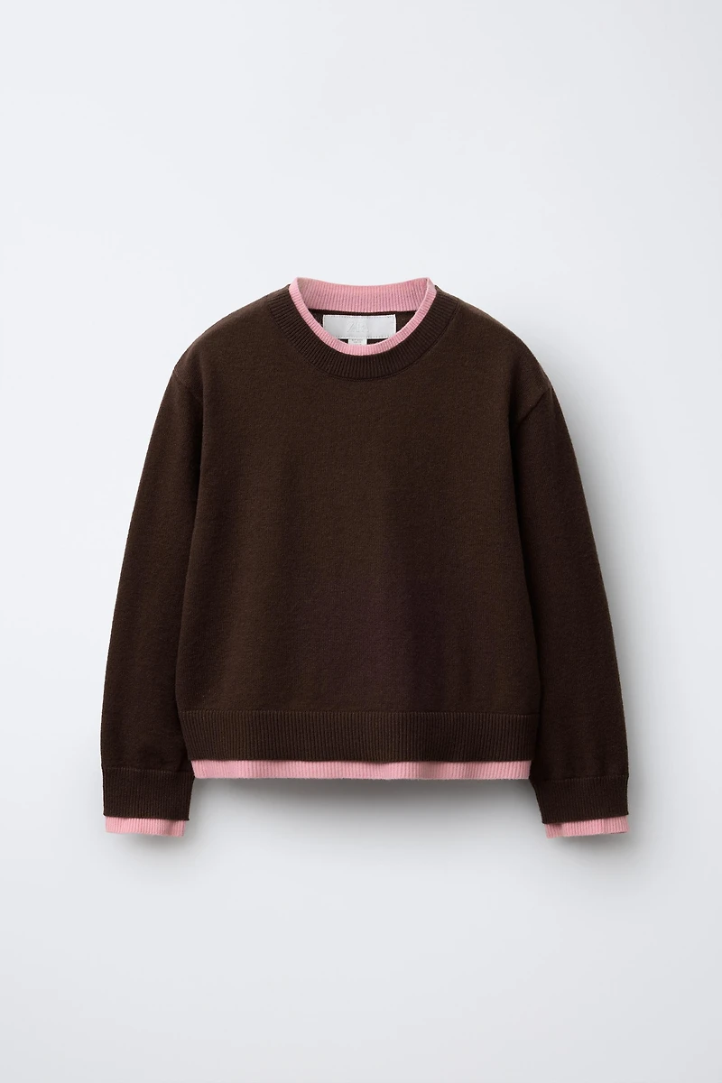 DOUBLE LAYER TRIM KNIT SWEATER