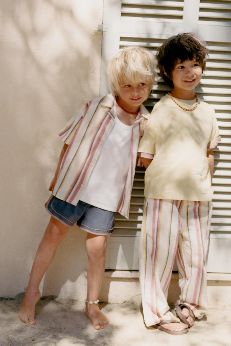 STRIPED COTTON AND LINEN BAGGY PANTS