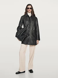 Long textured nappa leather coat