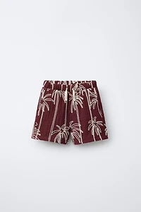 EMBROIDERED PALM TREE TEXTURED SHORTS