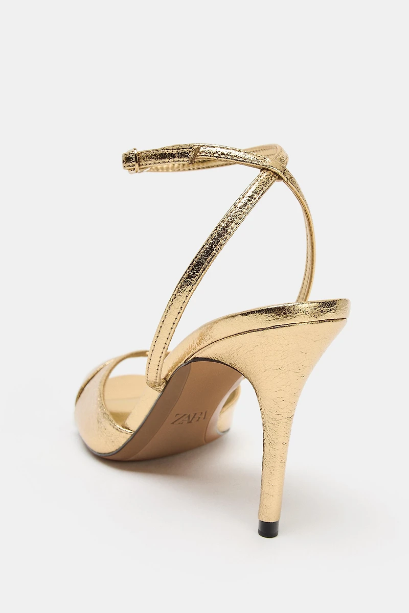 METALLIC EFFECT HEELED SANDALS