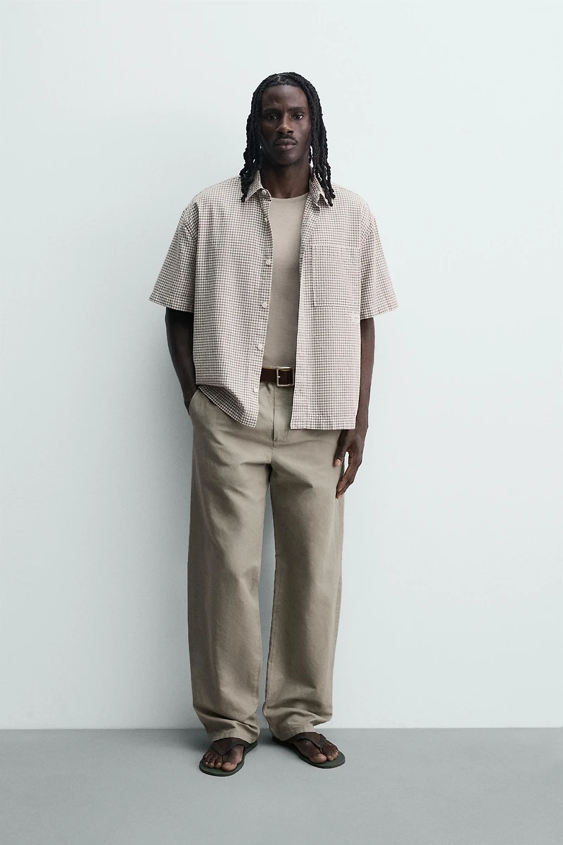 RELAXED FIT PLAID TEXT SHIRT