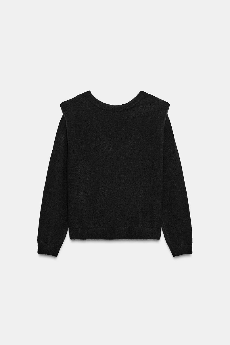 SHOULDER PAD V-NECK BACK KNIT JUMPER