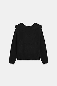 SHOULDER PAD V-NECK BACK KNIT JUMPER