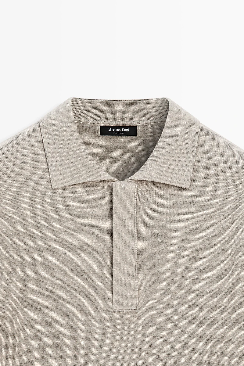 Cotton blend knit zip polo sweater