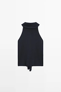 Flowing halter top with tie