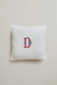 LETTER D EMBROIDERED LINEN CUSHION