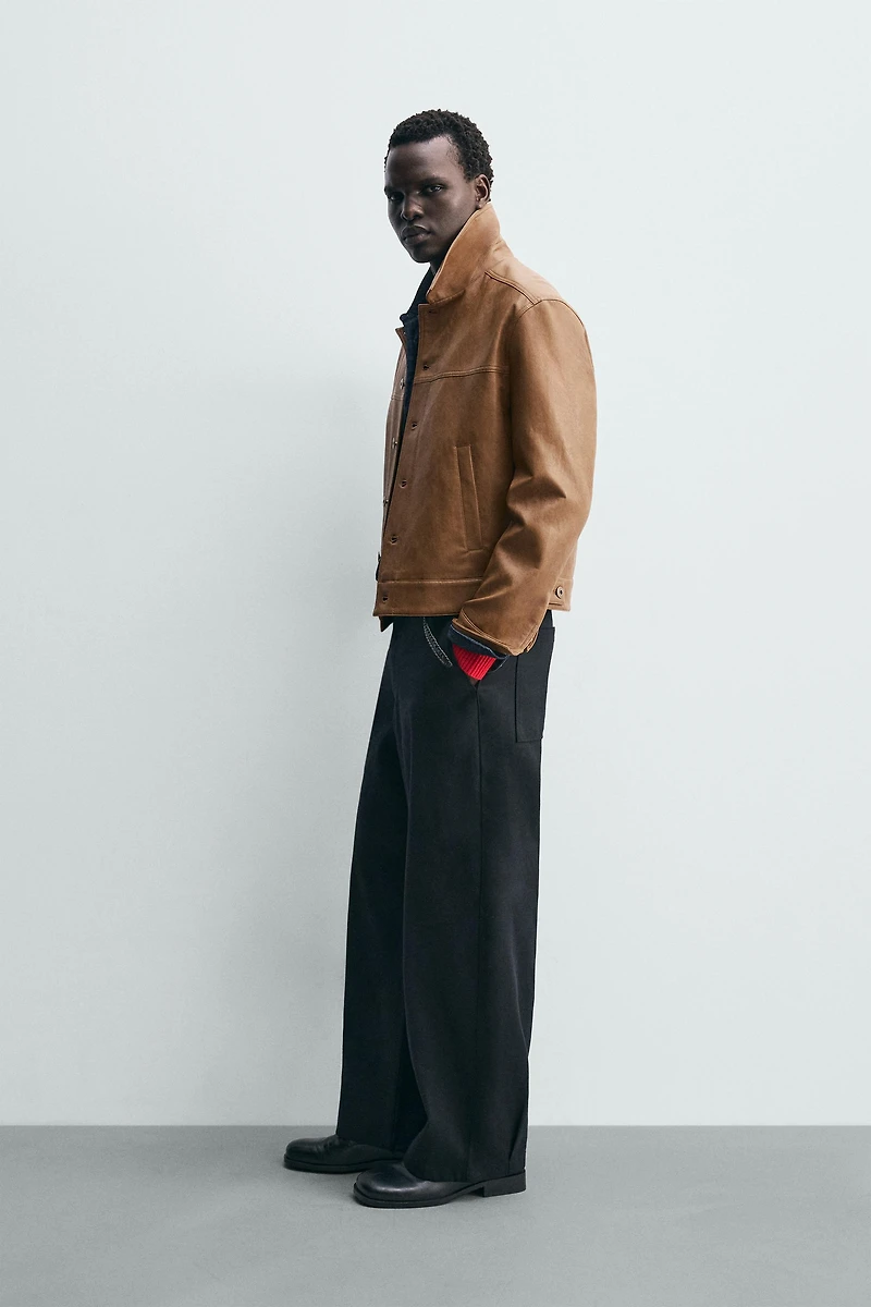 REGULAR FIT FAUX LEATHER OVERSHIRT