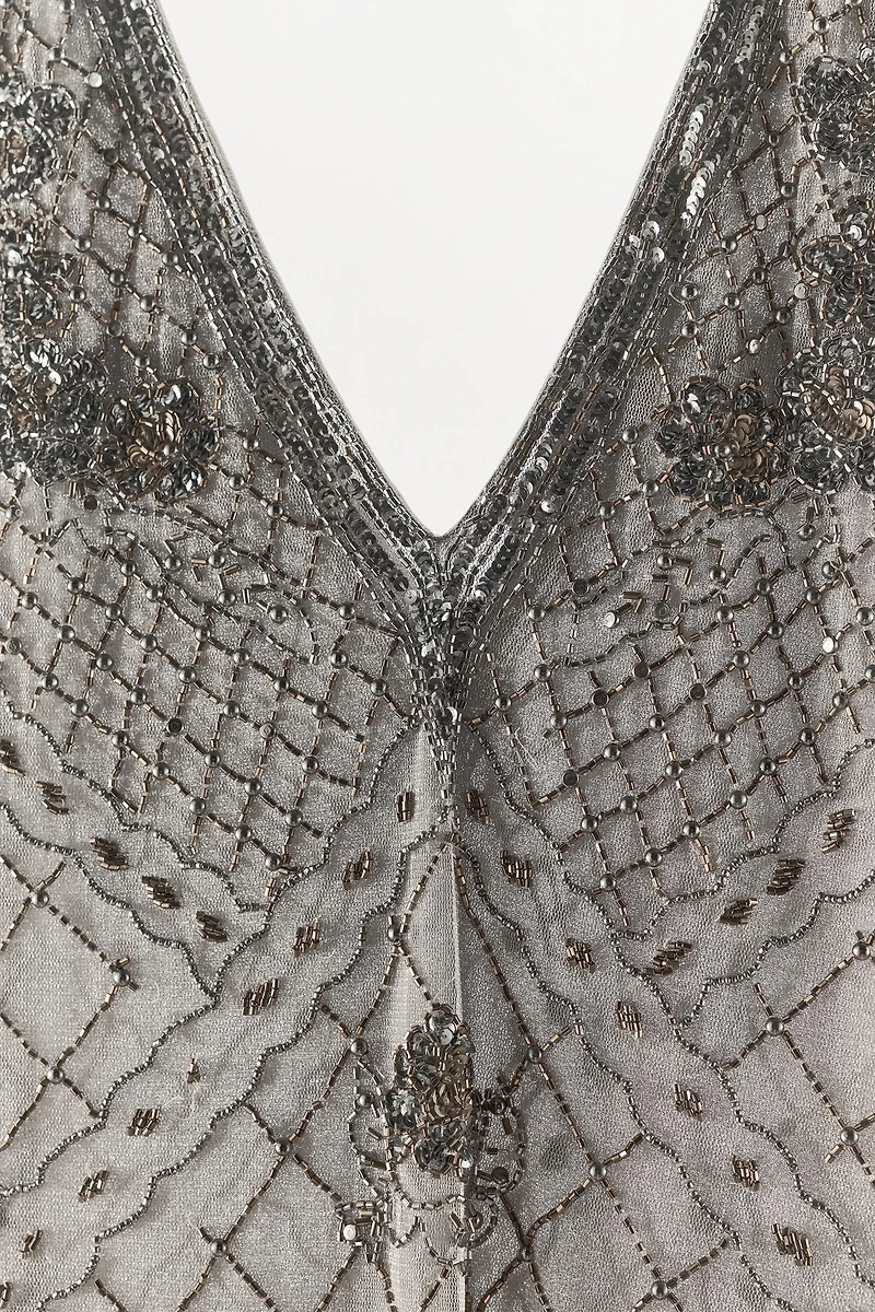 EMBROIDERED BEADED TULLE DRESS
