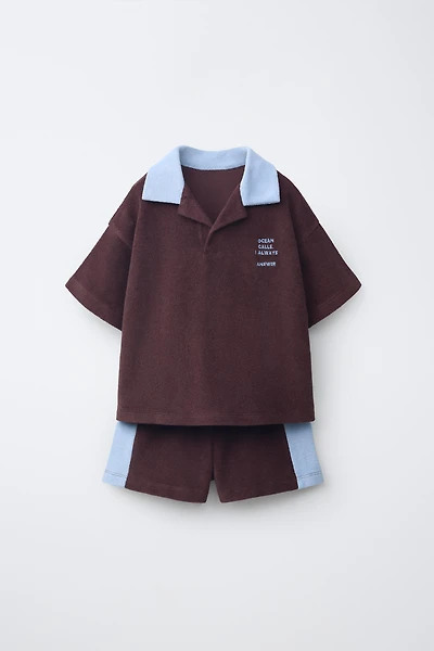 TOWEL EFFECT POLO SHIRT AND BERMUDA SET