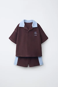ENSEMBLE POLO ET BERMUDA EFFET ÉPONGE