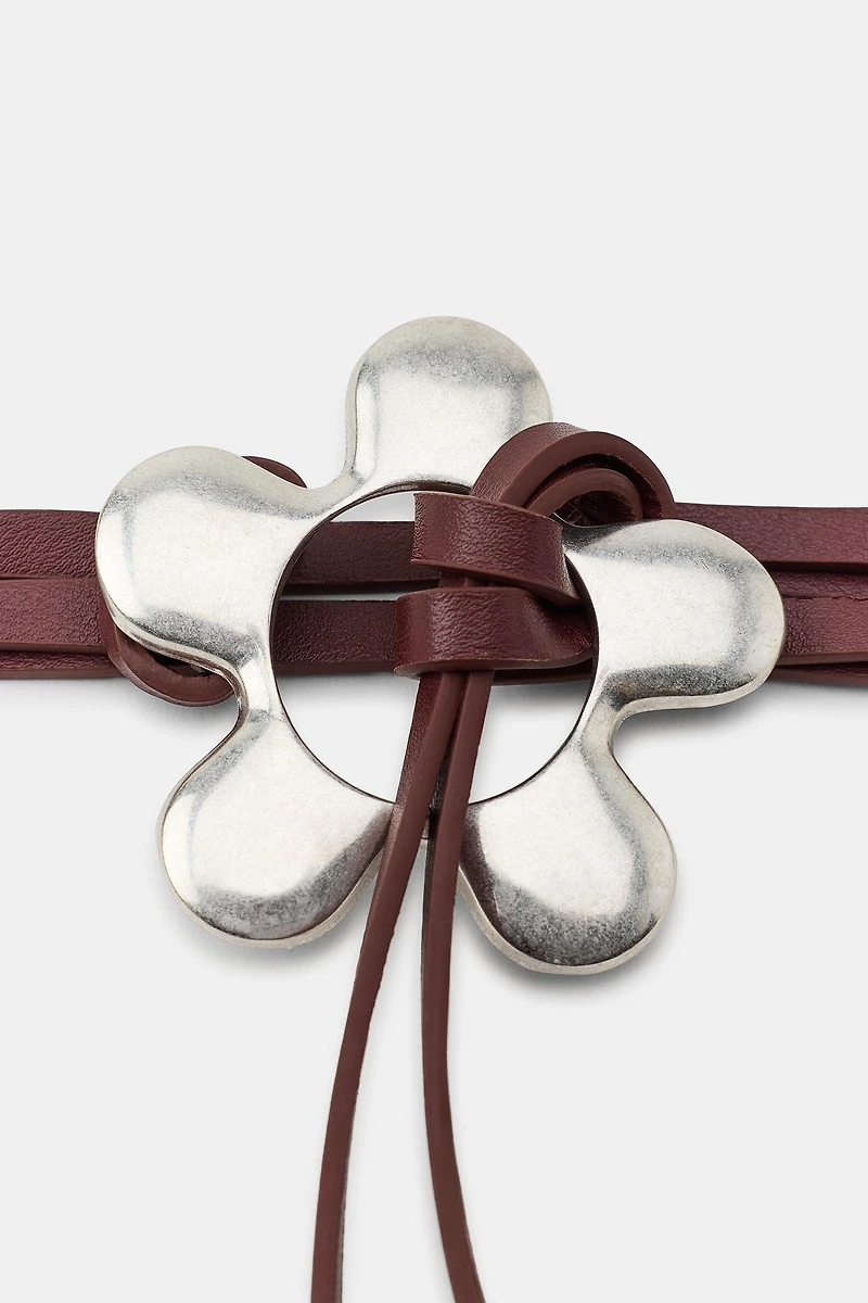 DOUBLE FAUX LEATHER BELT WITH FLOWERS