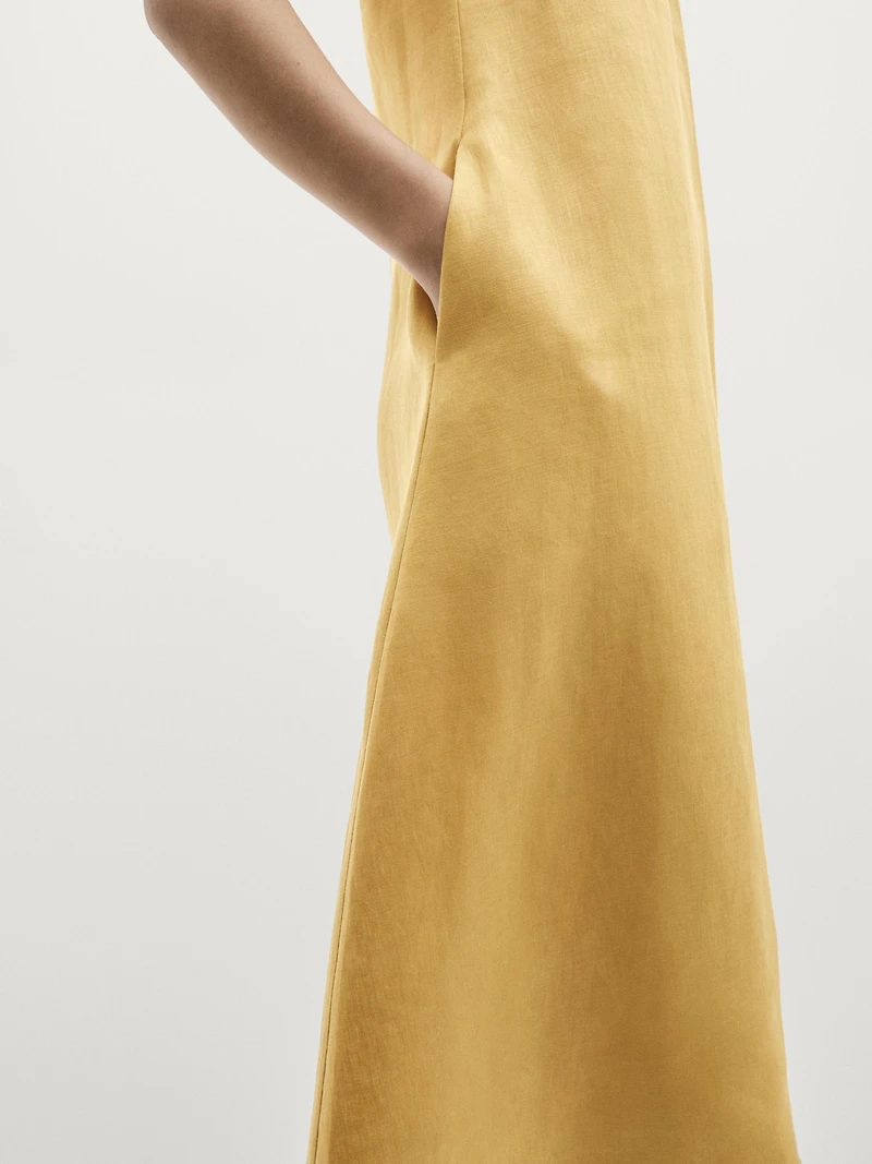 Robe longue à encolure américaine 100 % lin