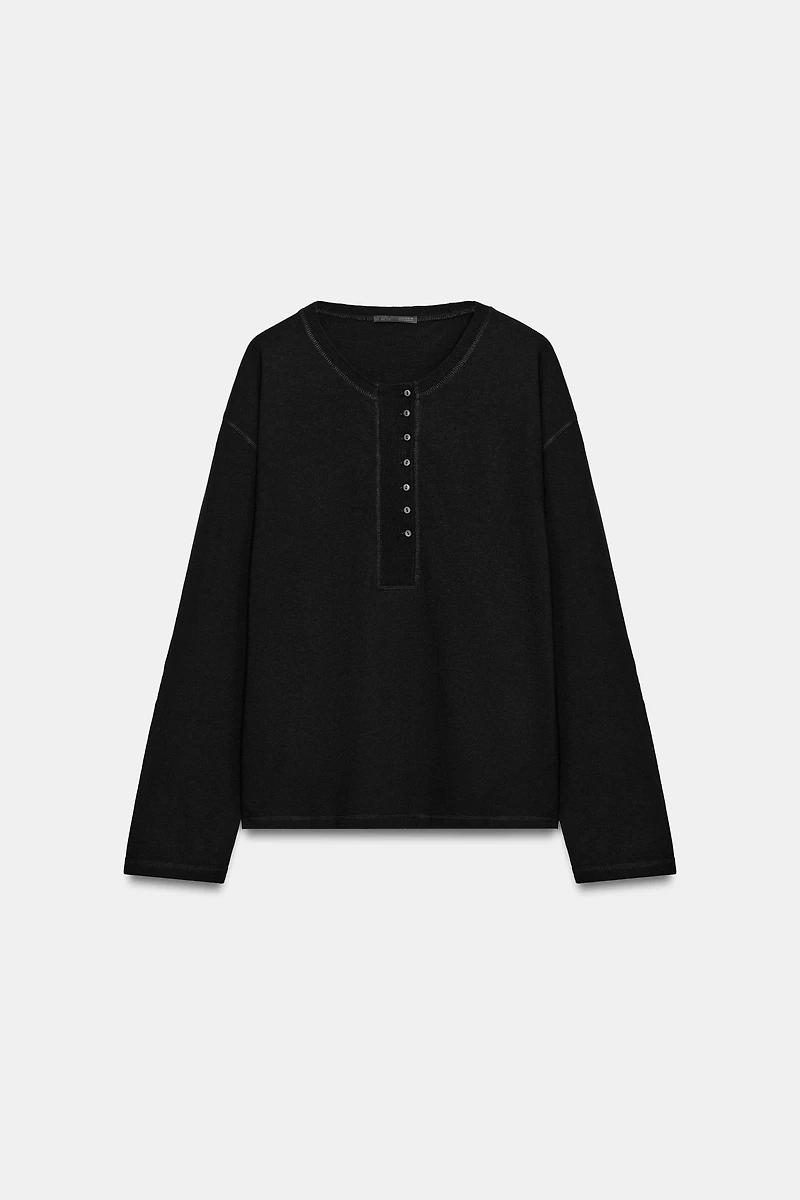 LINEN BLEND HENLEY SHIRT