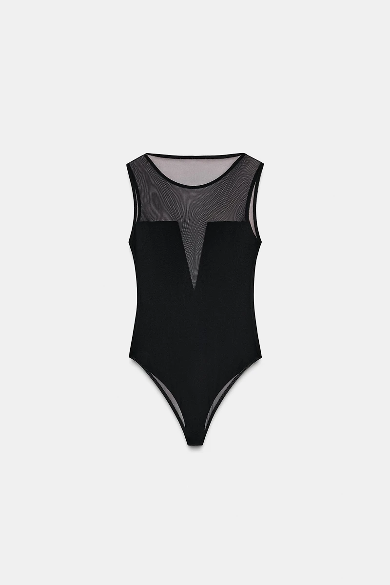 CREPE TULLE COMBINATION BODYSUIT