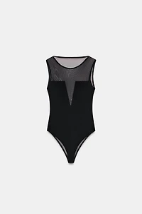 CREPE TULLE COMBINATION BODYSUIT