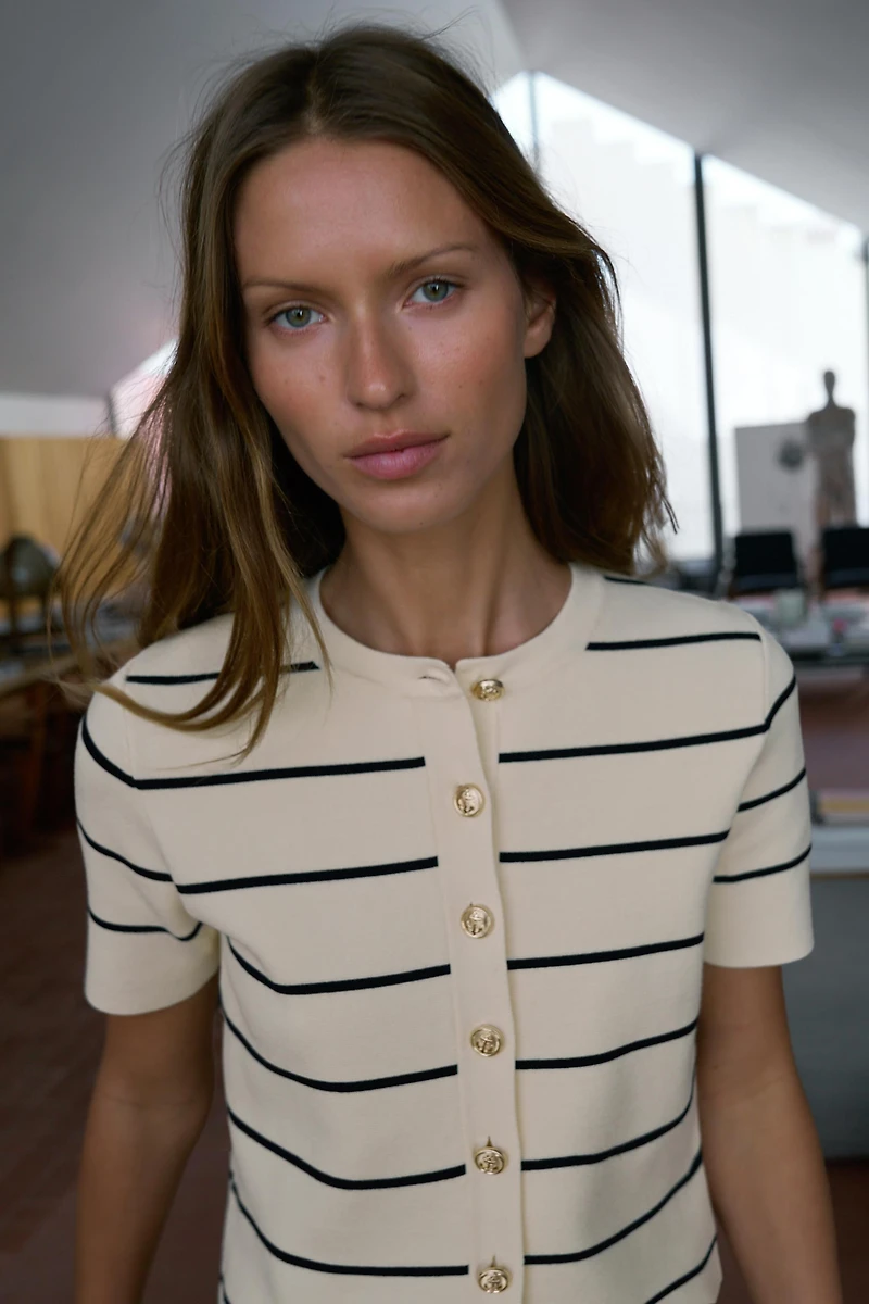 SHORT SLEEVE STRIPED CARDIGAN