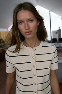 SHORT SLEEVE STRIPED CARDIGAN