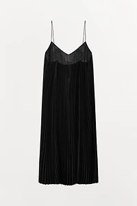 PLEATED DRESS WITH EMBROIDERY AND LACE