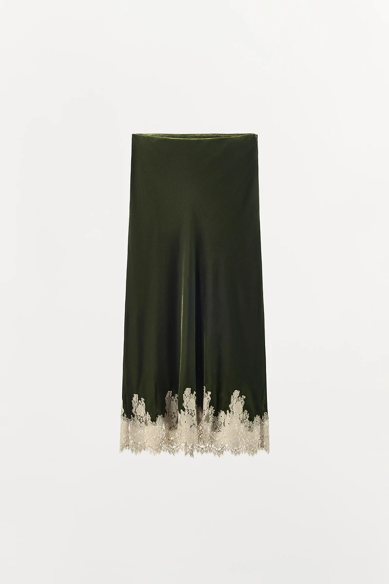 VELVET LACE MIDI SKIRT