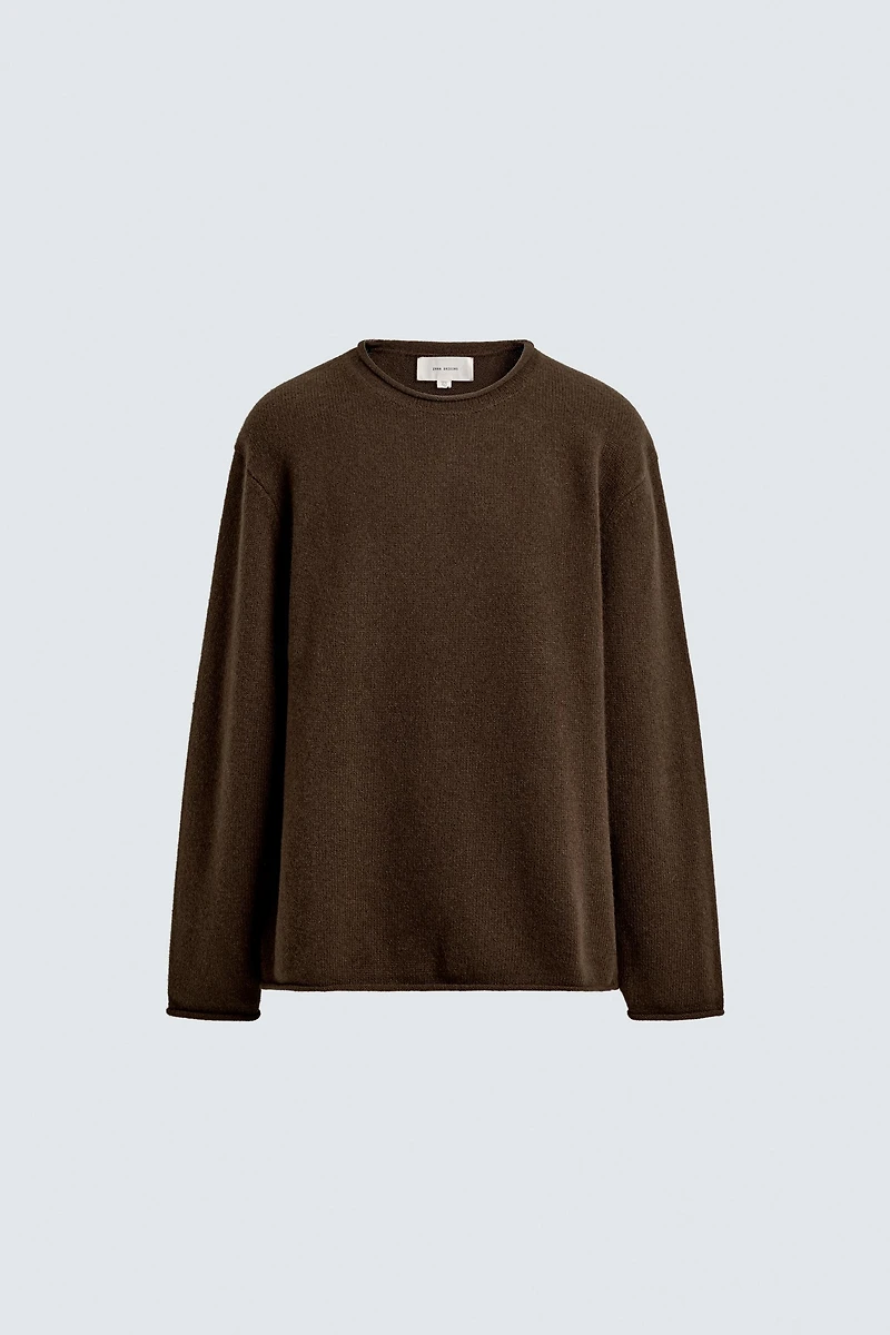 100% WOOL ROLLED-EDGE SWEATER
