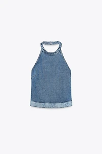Z1975 COMBINED DENIM HALTER TOP