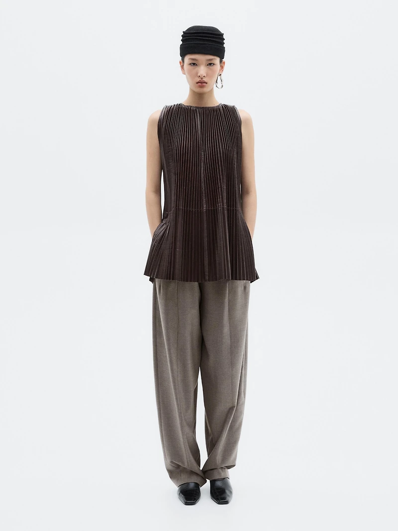 Long pleated nappa leather top - LIMITED