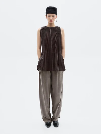 Long pleated nappa leather top - LIMITED