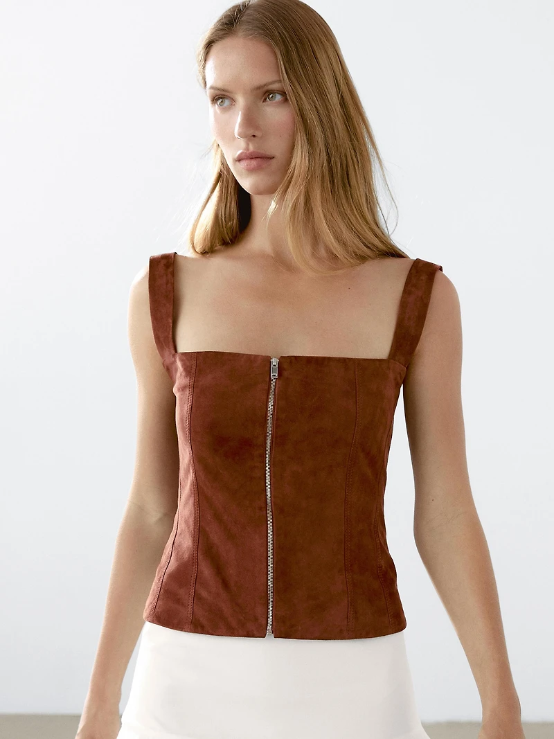 Suede leather top with zip