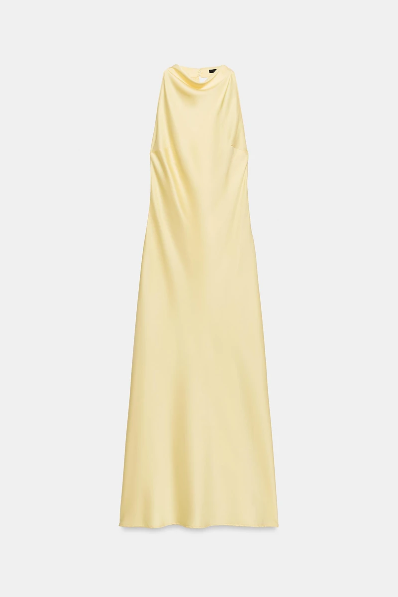 DRAPED HALTER MIDI DRESS WITH OPEN BACK