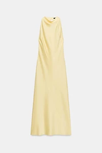 DRAPED HALTER MIDI DRESS WITH OPEN BACK